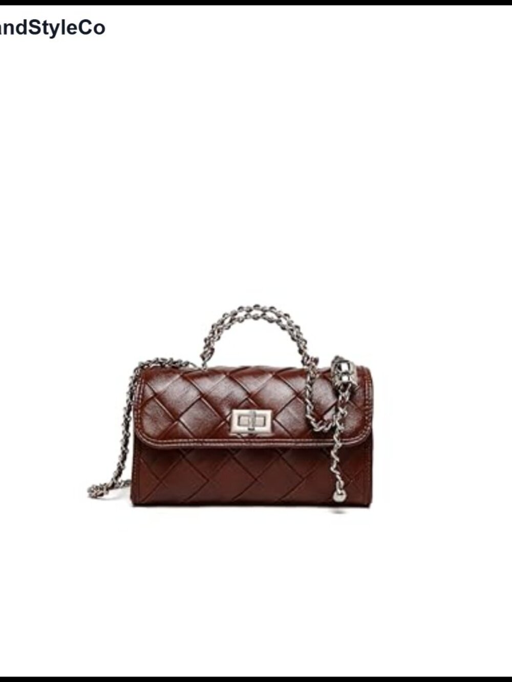 Handmade Woven Chain Crossbody Bag Leather Metal Lock Satchel